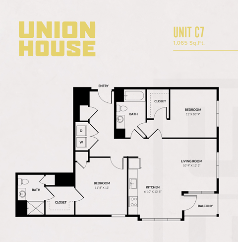 A floor plan for a Union House unit C7, which is 1,065 square feet.
